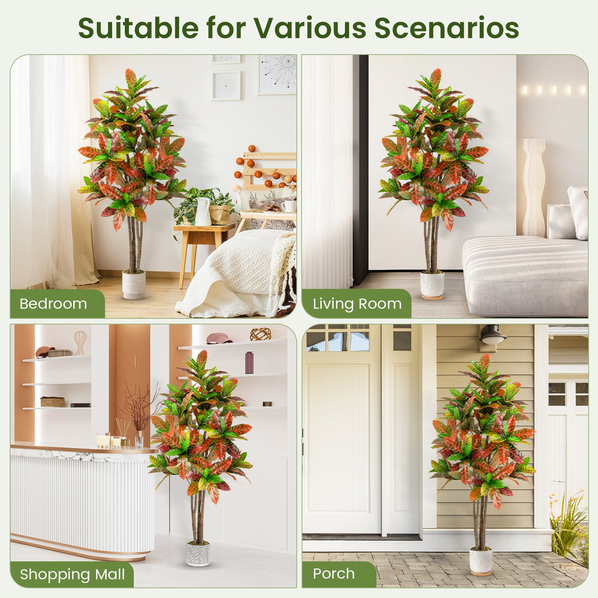 5 FT Tall Artificial Croton Plant with Gradient Leaves and Nursery Pot-1 Peice-Artificial Plants-DECOROLALA