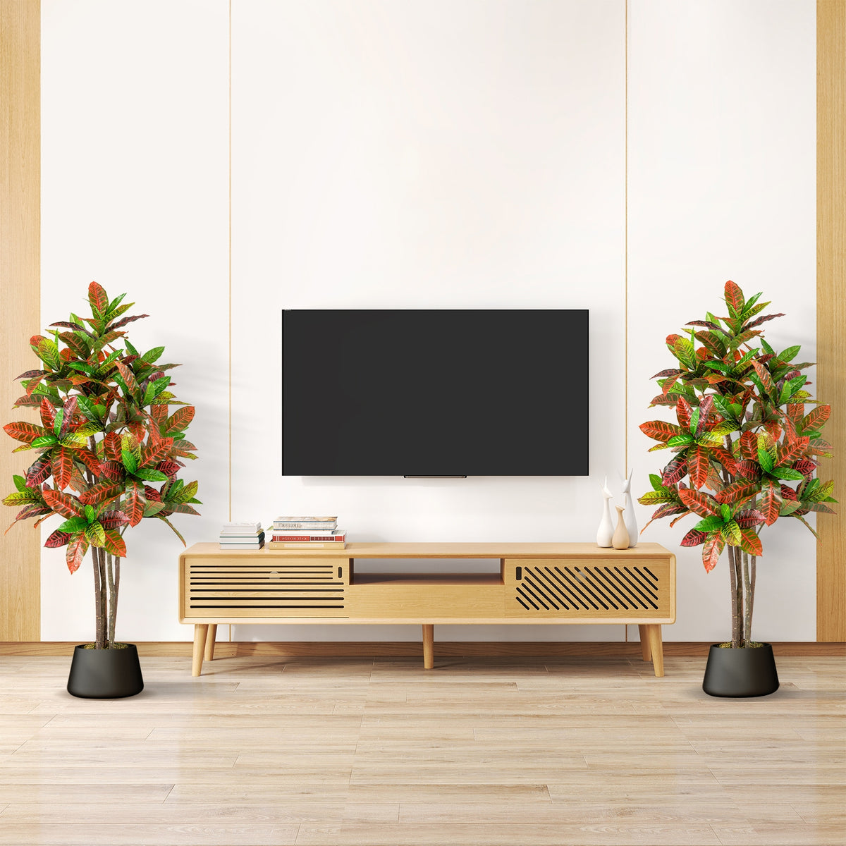 5 FT Tall Artificial Croton Plant with Gradient Leaves and Nursery Pot-1 Peice-Artificial Plants-DECOROLALA