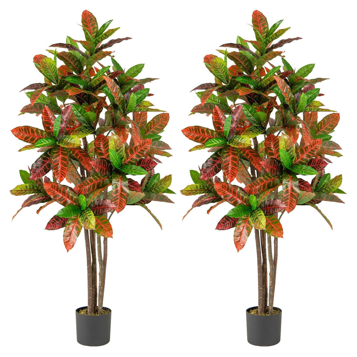 5 FT Tall Artificial Croton Plant with Gradient Leaves and Nursery Pot-2 Peice-Artificial Plants-DECOROLALA