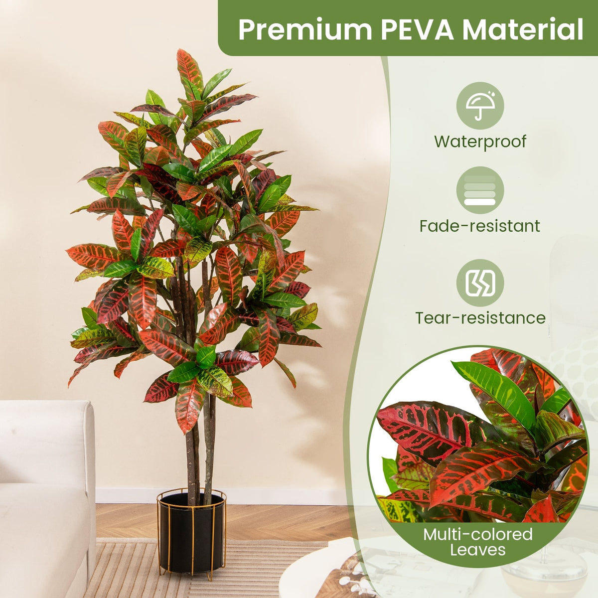 5 FT Tall Artificial Croton Plant with Gradient Leaves and Nursery Pot-2 Peice-Artificial Plants-DECOROLALA