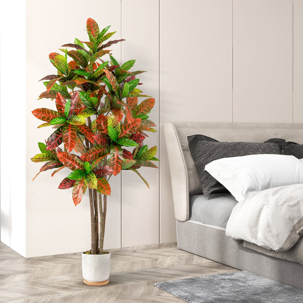 5 FT Tall Artificial Croton Plant with Gradient Leaves and Nursery Pot-2 Peice-Artificial Plants-DECOROLALA