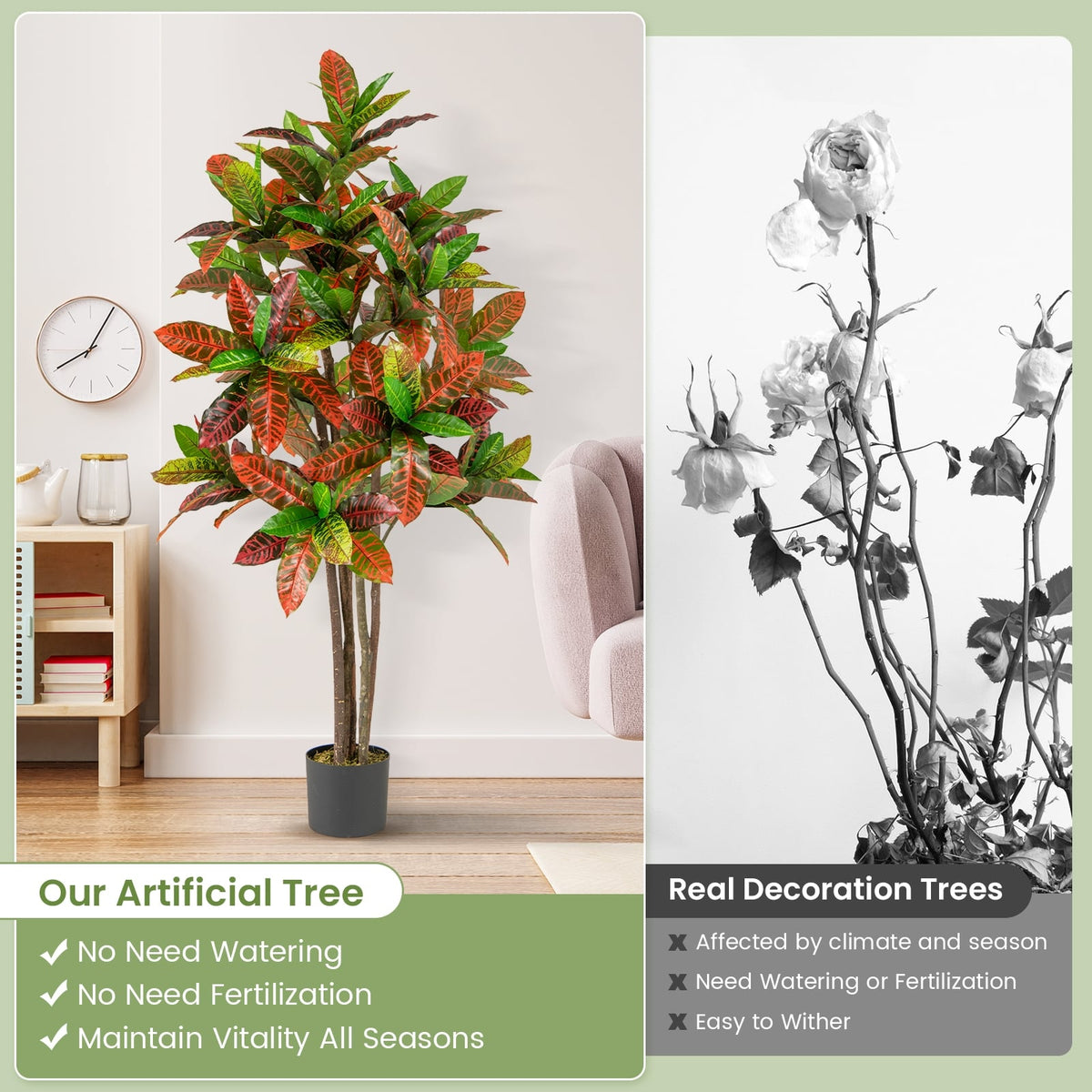 5 FT Tall Artificial Croton Plant with Gradient Leaves and Nursery Pot-2 Peice-Artificial Plants-DECOROLALA