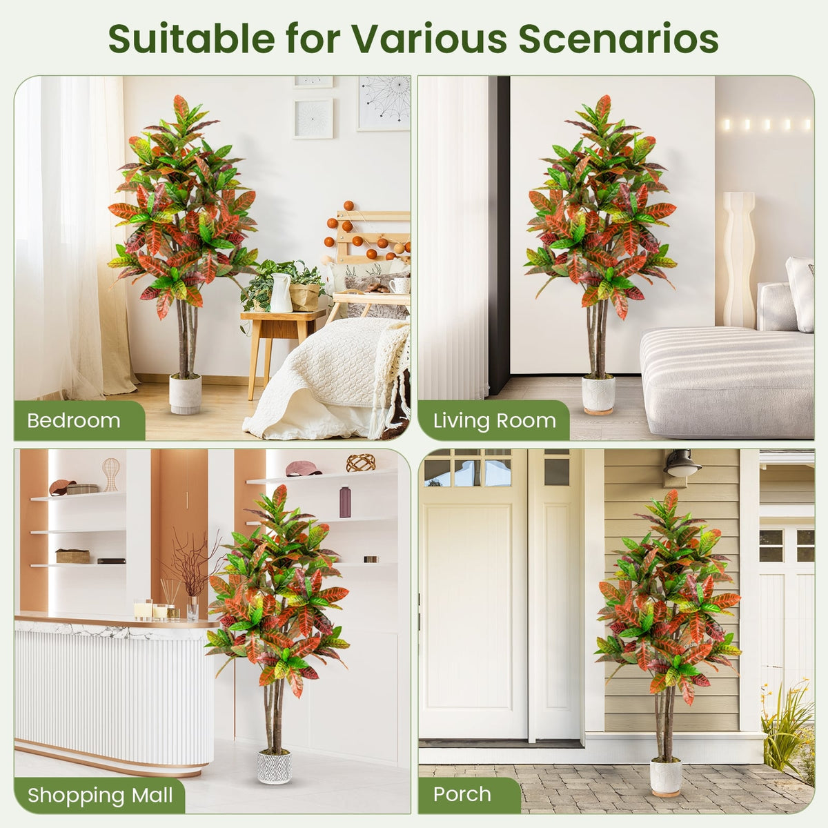 5 FT Tall Artificial Croton Plant with Gradient Leaves and Nursery Pot-2 Peice-Artificial Plants-DECOROLALA