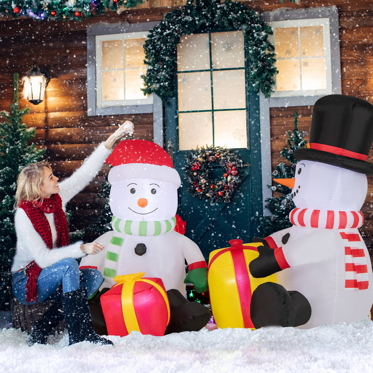 5 Feet 2 Cute Blow-up Snowman Christmas Inflatables with Gift Boxes-Christmas Inflatables-DECOROLALA