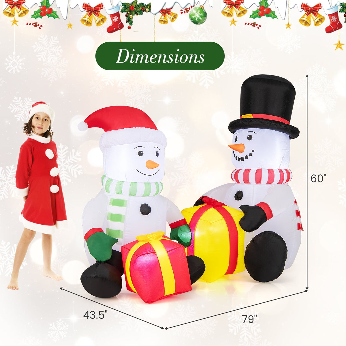 5 Feet 2 Cute Blow-up Snowman Christmas Inflatables with Gift Boxes-Christmas Inflatables-DECOROLALA