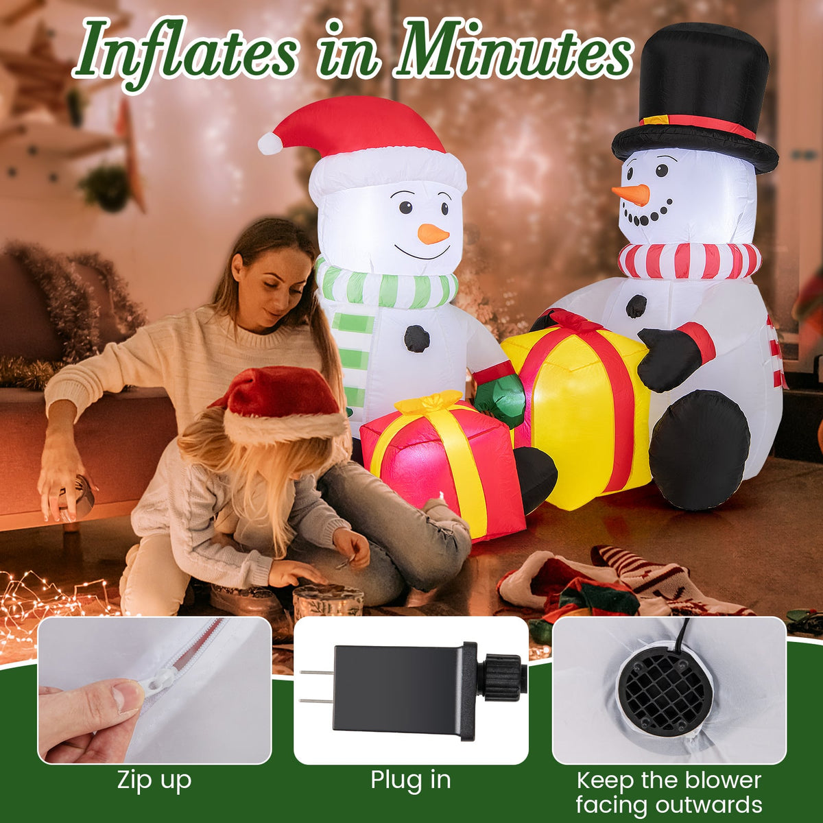 5 Feet 2 Cute Blow-up Snowman Christmas Inflatables with Gift Boxes-Christmas Inflatables-DECOROLALA