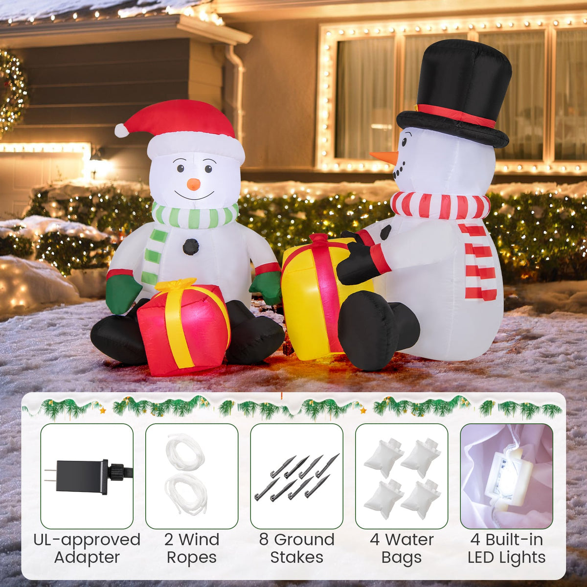 5 Feet 2 Cute Blow-up Snowman Christmas Inflatables with Gift Boxes-Christmas Inflatables-DECOROLALA