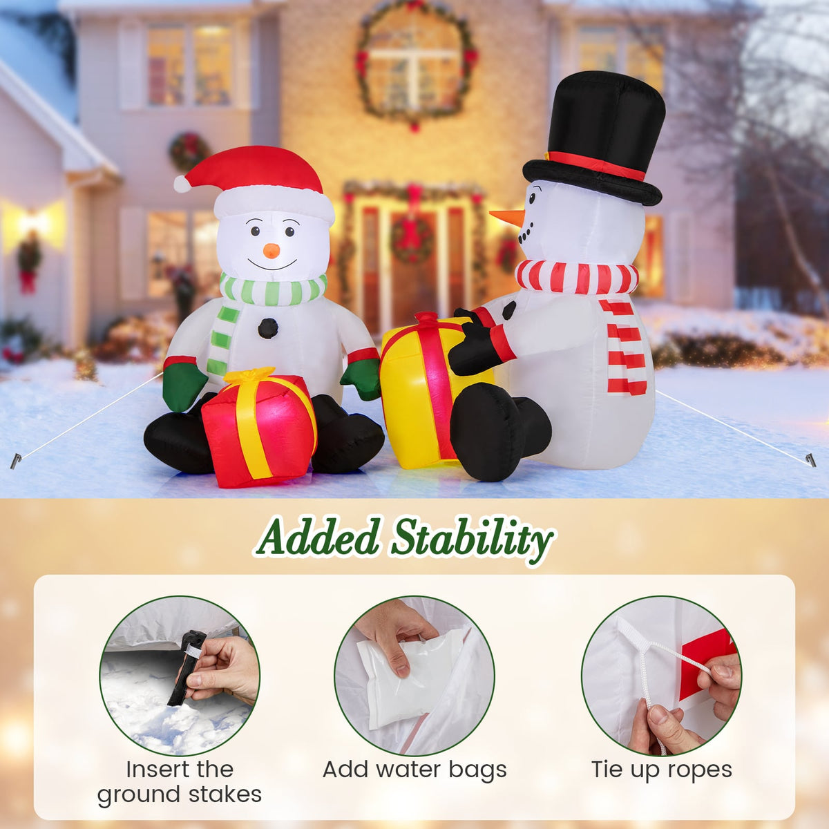 5 Feet 2 Cute Blow-up Snowman Christmas Inflatables with Gift Boxes-Christmas Inflatables-DECOROLALA