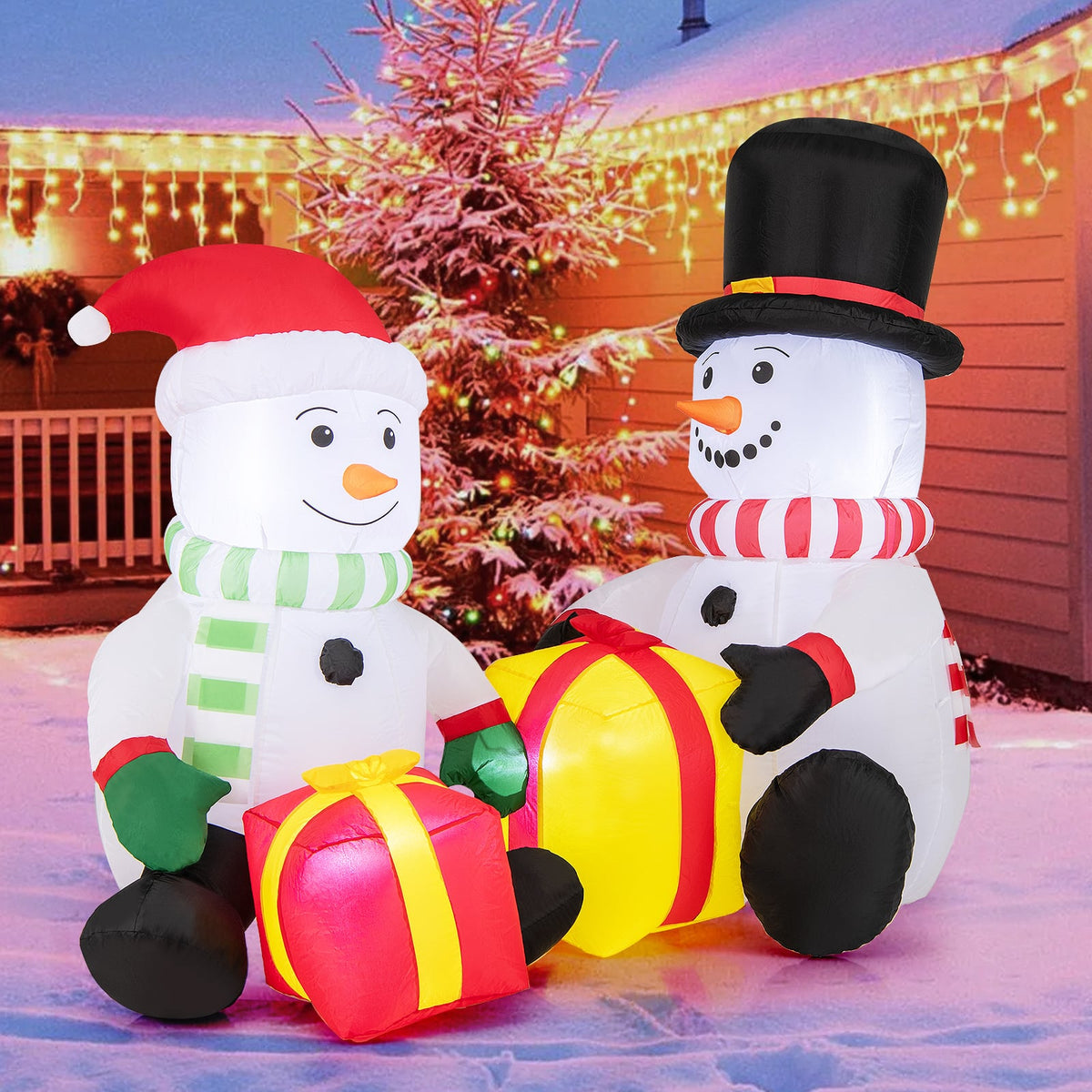 5 Feet 2 Cute Blow-up Snowman Christmas Inflatables with Gift Boxes-Christmas Inflatables-DECOROLALA