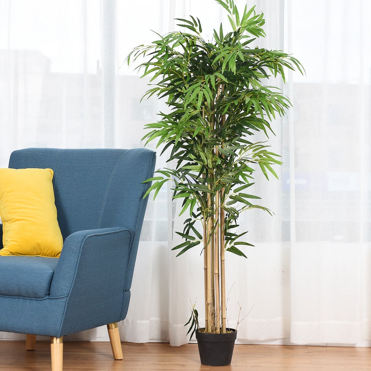5-Feet Artificial Bamboo Silk Tree Indoor-Outdoor Decorative Planter-Artificial Plants-DECOROLALA