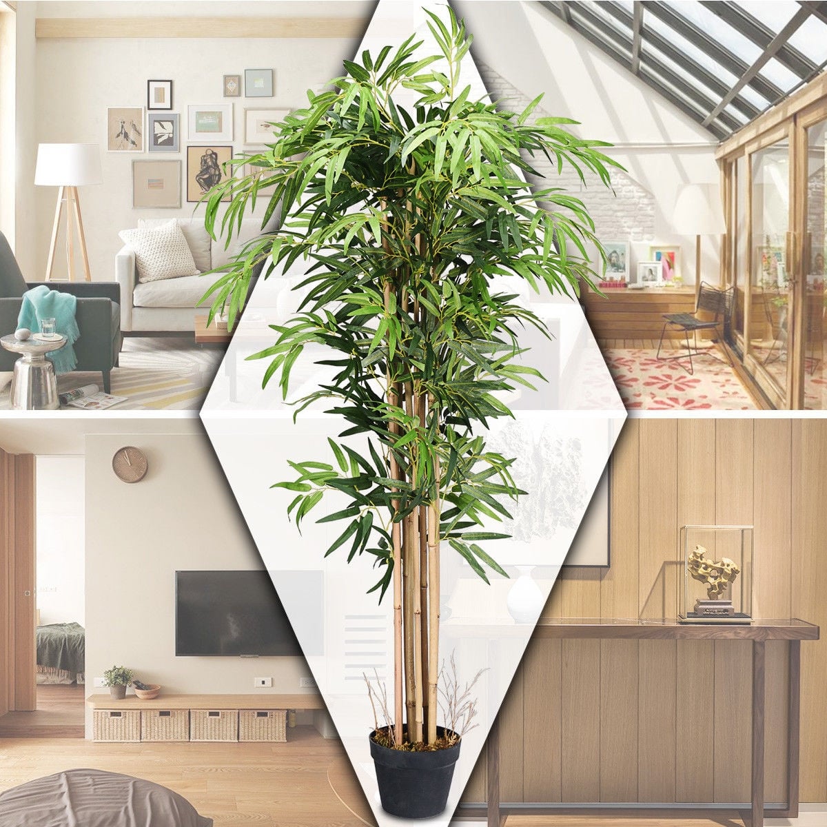 5-Feet Artificial Bamboo Silk Tree Indoor-Outdoor Decorative Planter-Artificial Plants-DECOROLALA