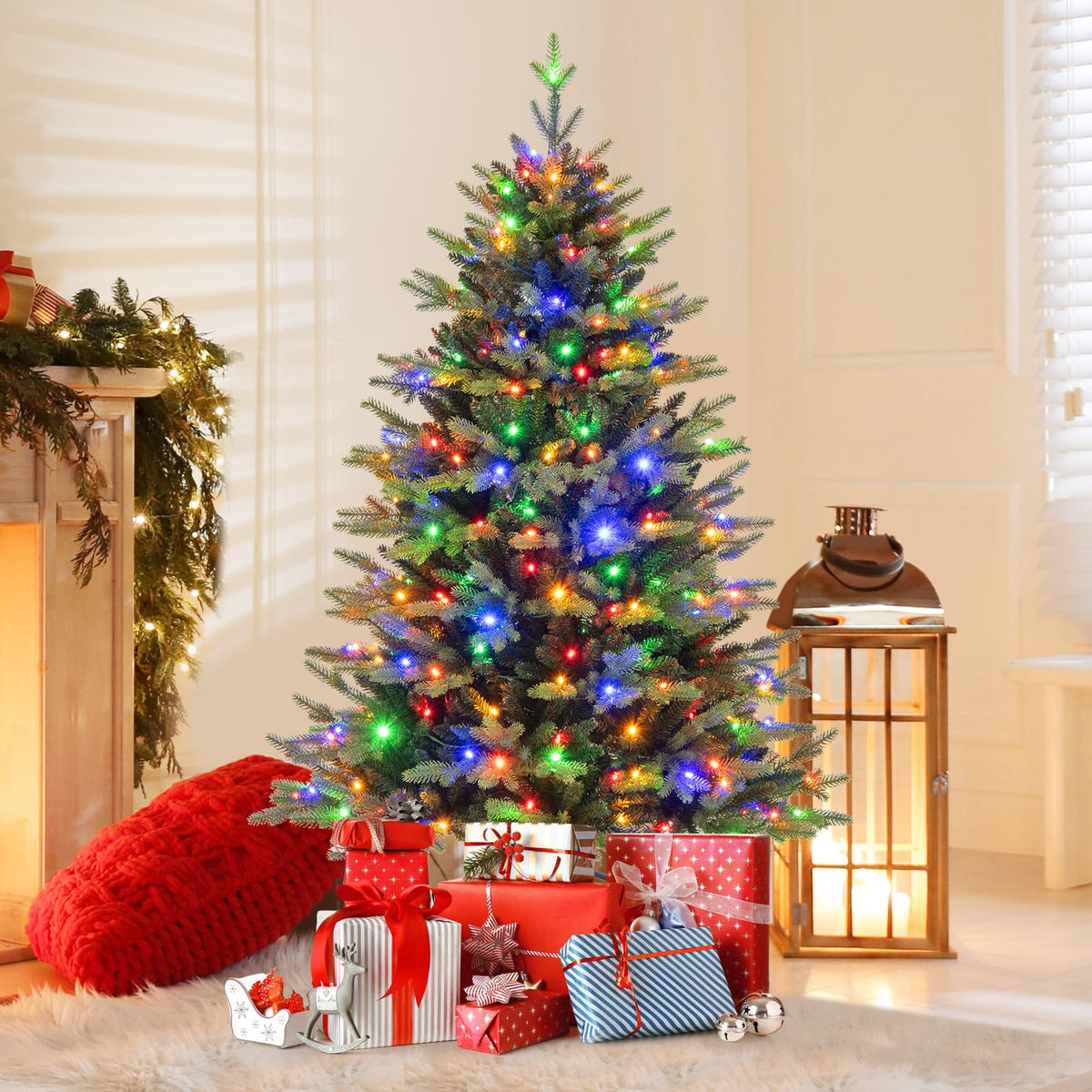 5 Feet Artificial Xmas Tree Hinged with 11 Lighting Modes and Remote Control-5 ft-Christmas Trees-DECOROLALA
