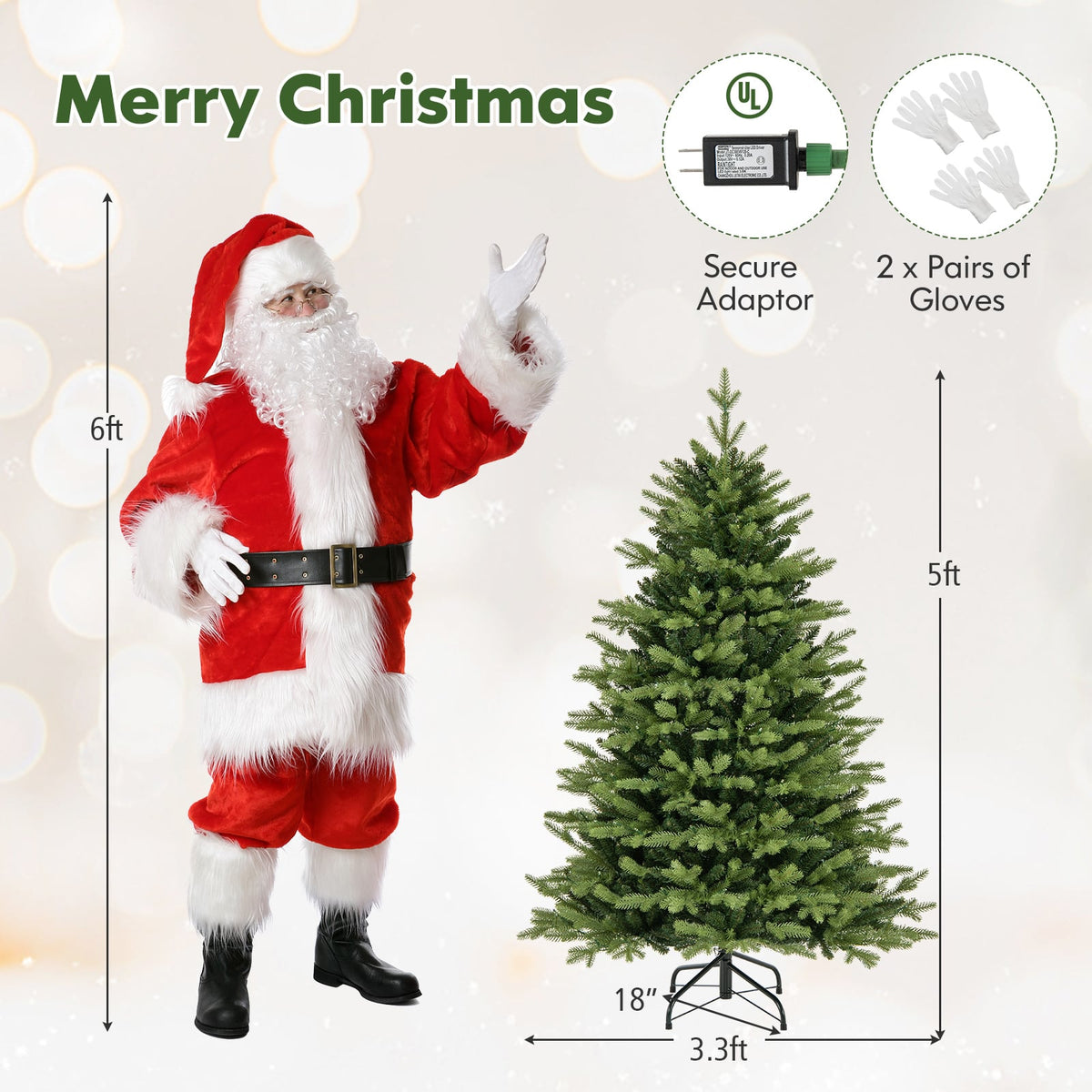 5 Feet Artificial Xmas Tree Hinged with 11 Lighting Modes and Remote Control-5 ft-Christmas Trees-DECOROLALA