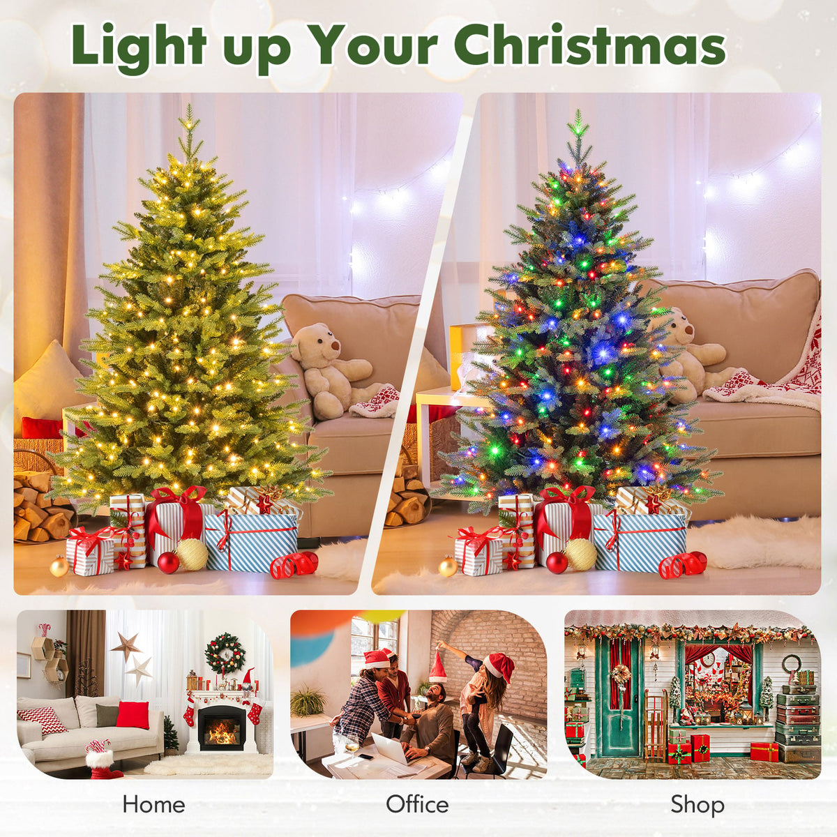 5 Feet Artificial Xmas Tree Hinged with 11 Lighting Modes and Remote Control-5 ft-Christmas Trees-DECOROLALA