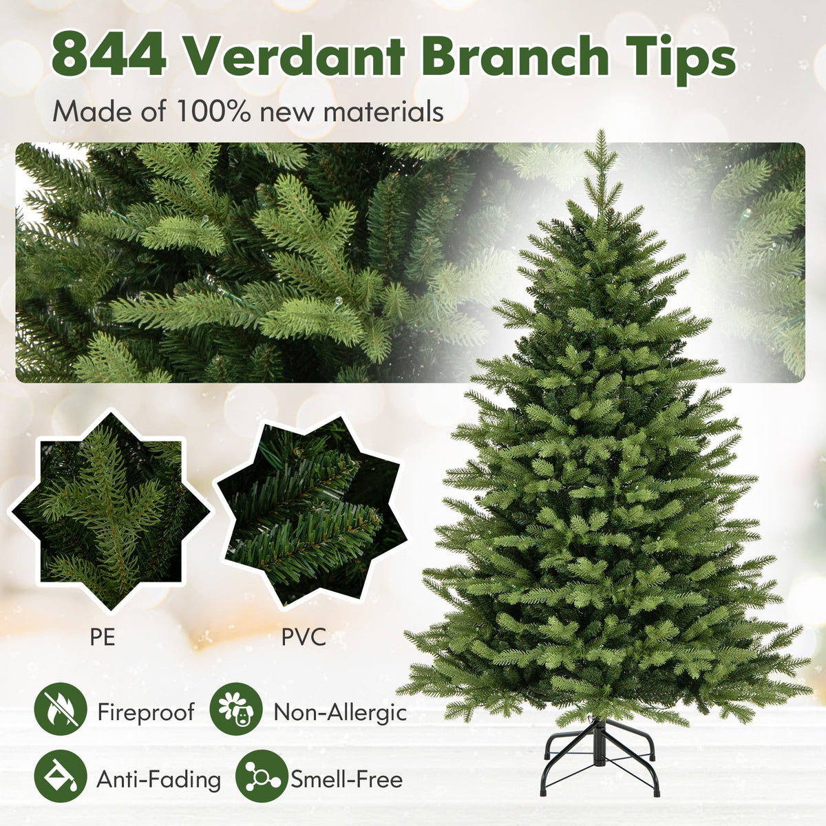 5 Feet Artificial Xmas Tree Hinged with 11 Lighting Modes and Remote Control-5 ft-Christmas Trees-DECOROLALA