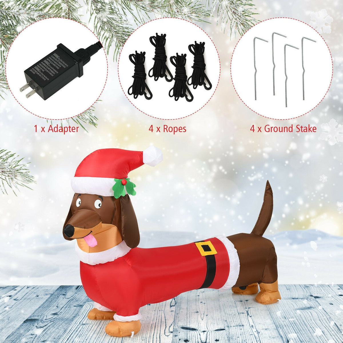 5 Feet Inflatable Christmas Dog with LED Lights-Christmas Inflatables-DECOROLALA