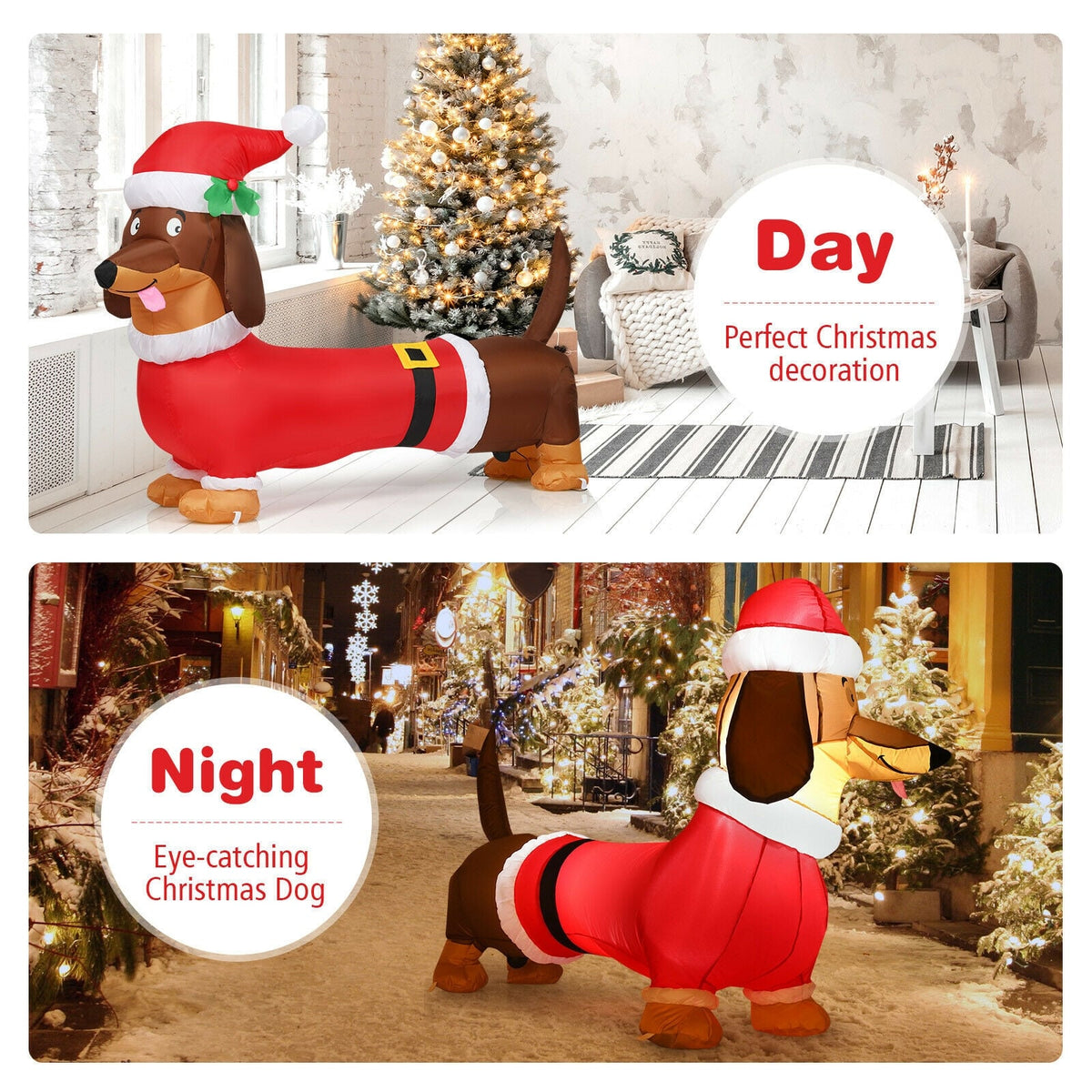 5 Feet Inflatable Christmas Dog with LED Lights-Christmas Inflatables-DECOROLALA