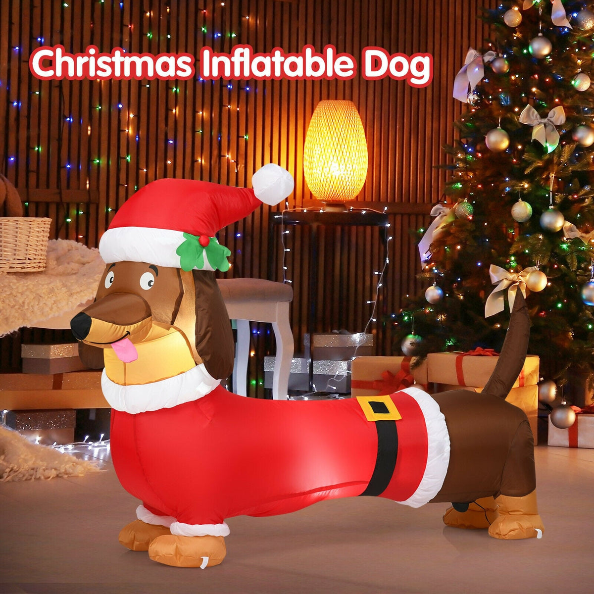 5 Feet Inflatable Christmas Dog with LED Lights-Christmas Inflatables-DECOROLALA
