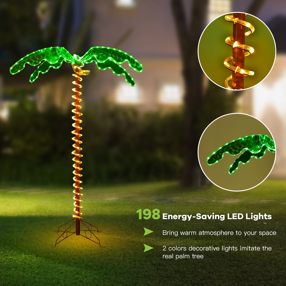 5 Feet LED Pre-lit Palm Tree Decor with Light Rope-Christmas Decorations & Accessories-DECOROLALA