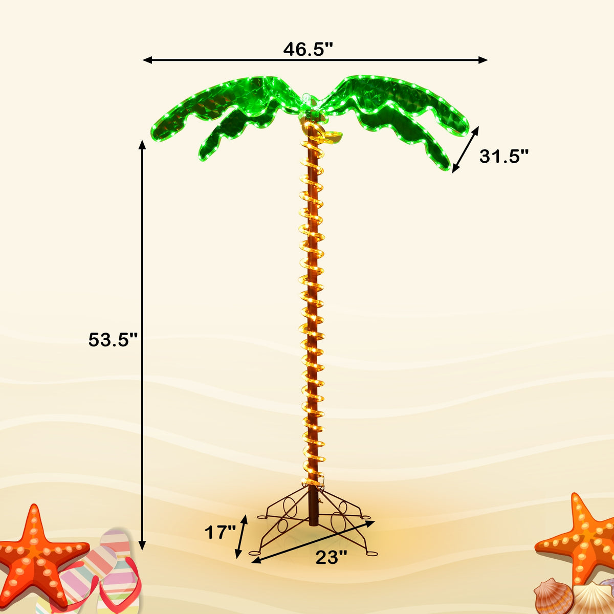 5 Feet LED Pre-lit Palm Tree Decor with Light Rope-Christmas Decorations & Accessories-DECOROLALA
