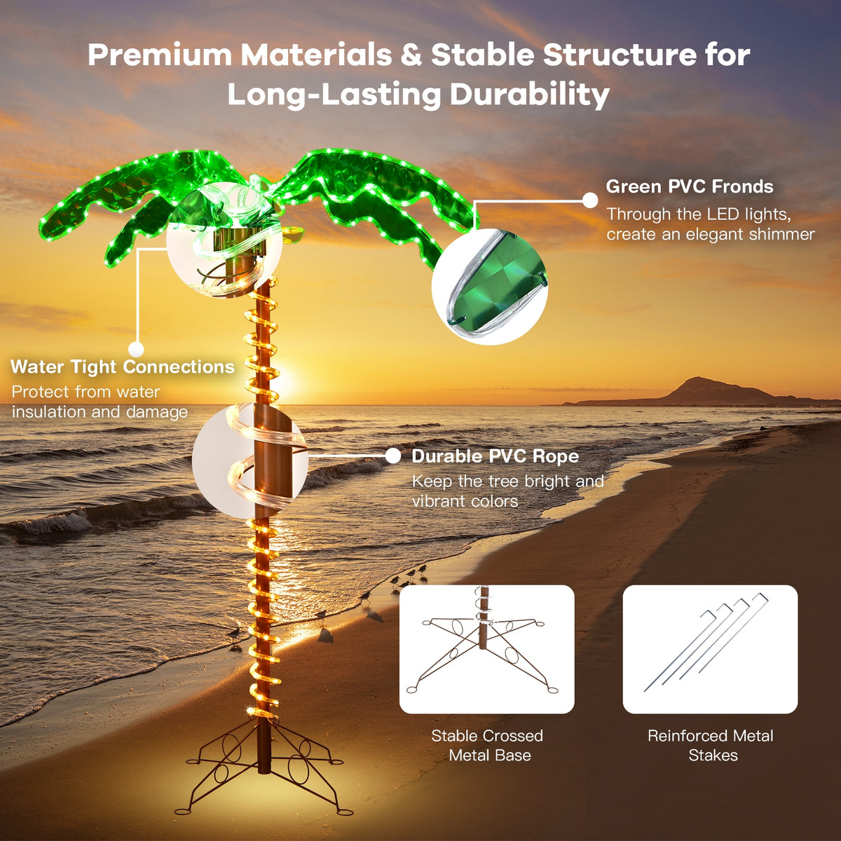 5 Feet LED Pre-lit Palm Tree Decor with Light Rope-Christmas Decorations & Accessories-DECOROLALA