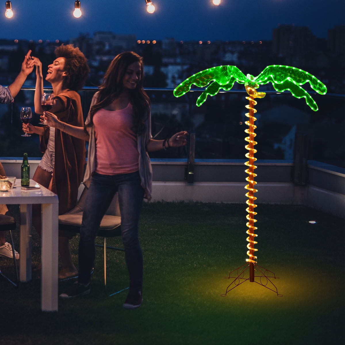 5 Feet LED Pre-lit Palm Tree Decor with Light Rope-Christmas Decorations & Accessories-DECOROLALA