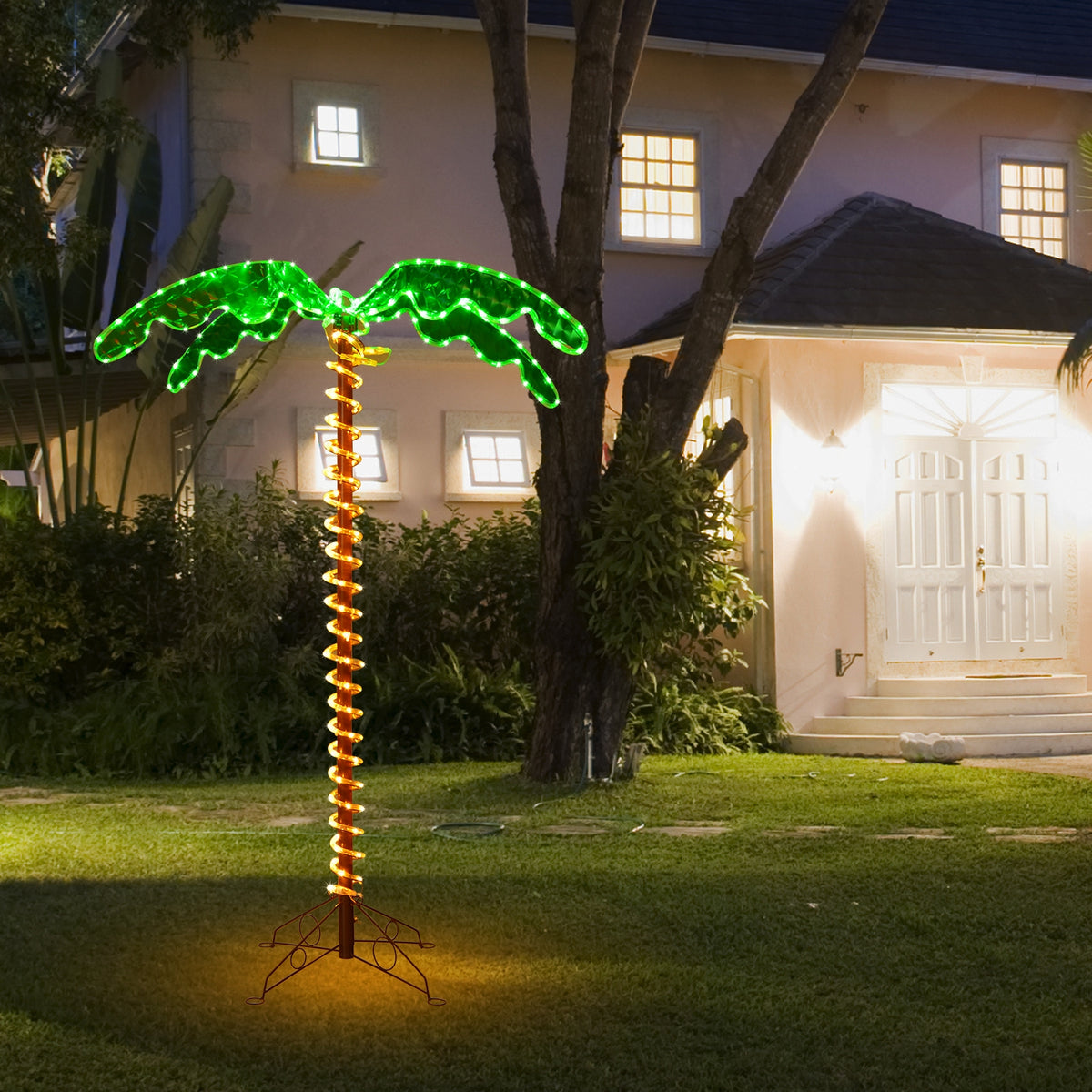 5 Feet LED Pre-lit Palm Tree Decor with Light Rope-Christmas Decorations & Accessories-DECOROLALA