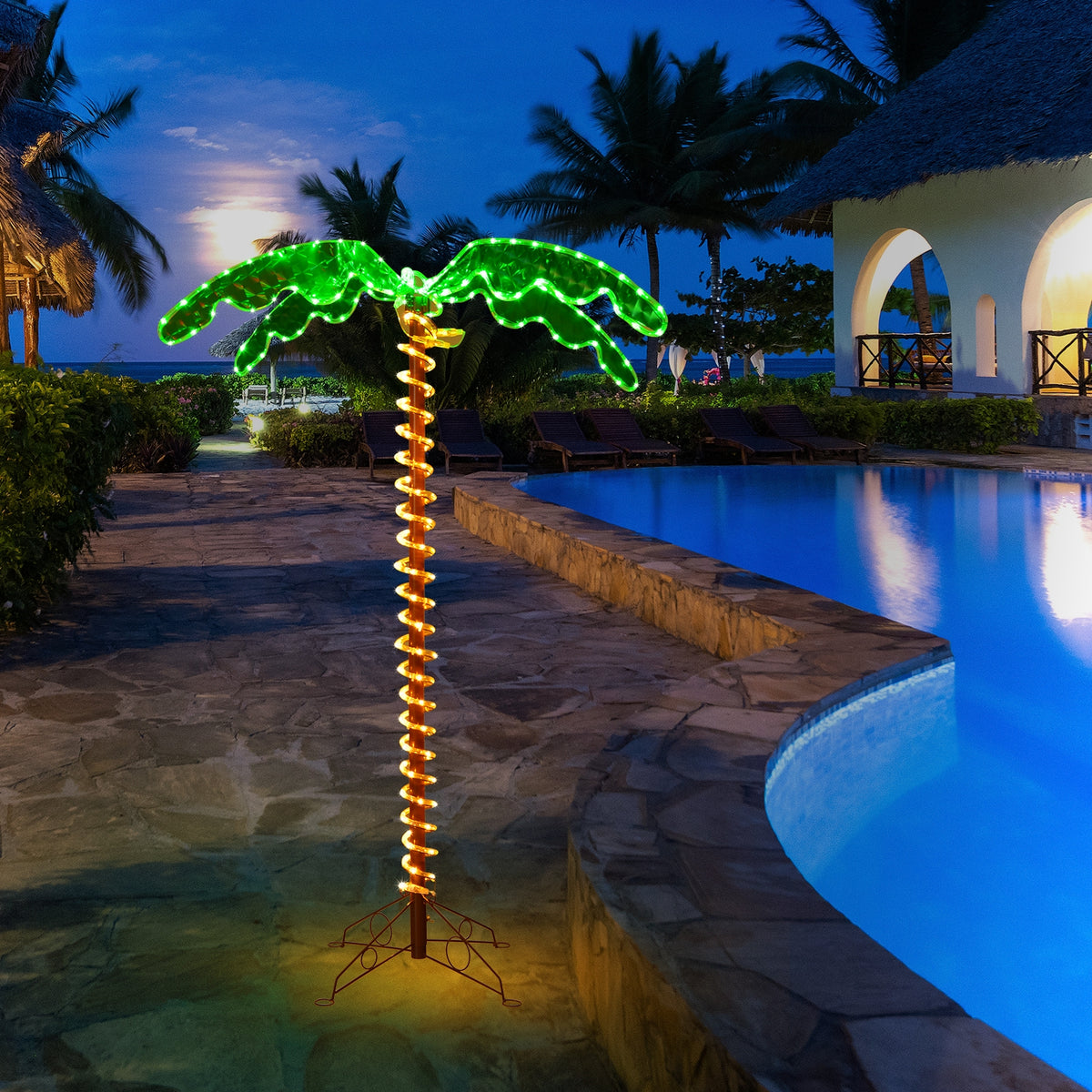 5 Feet LED Pre-lit Palm Tree Decor with Light Rope-Christmas Decorations & Accessories-DECOROLALA