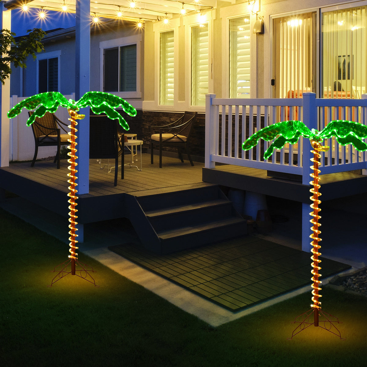 5 Feet LED Pre-lit Palm Tree Decor with Light Rope-Christmas Decorations & Accessories-DECOROLALA