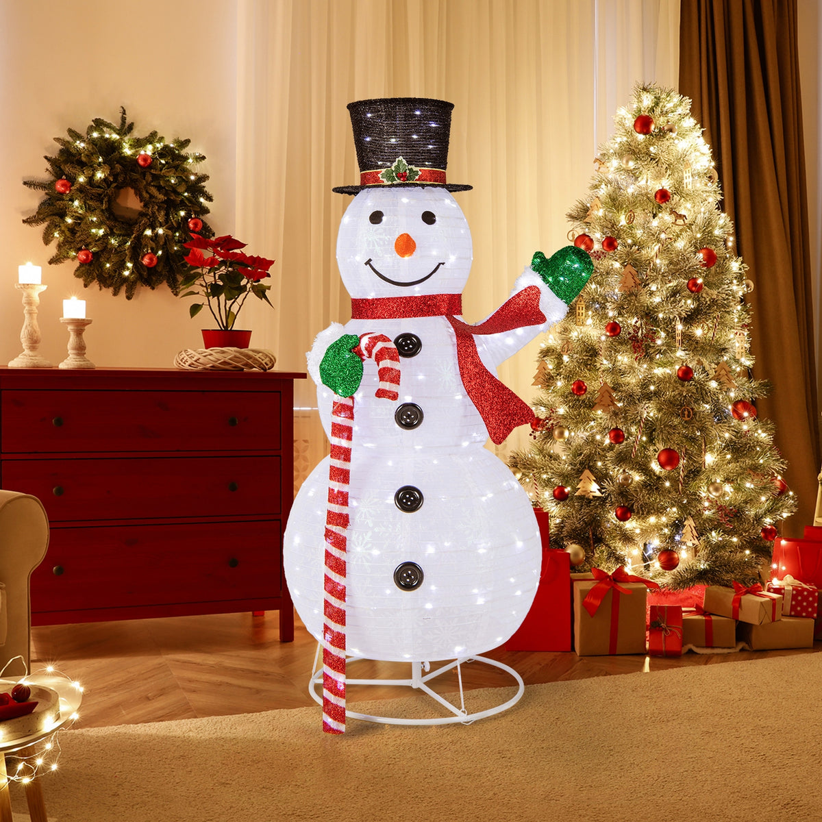 5 Feet Pop-up Christmas Snowman with 180 LED Lights-Christmas Decorations & Accessories-DECOROLALA
