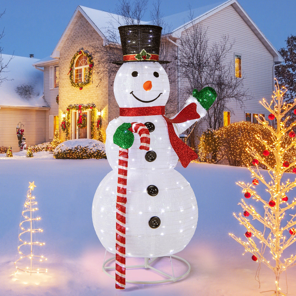 5 Feet Pop-up Christmas Snowman with 180 LED Lights-Christmas Decorations & Accessories-DECOROLALA