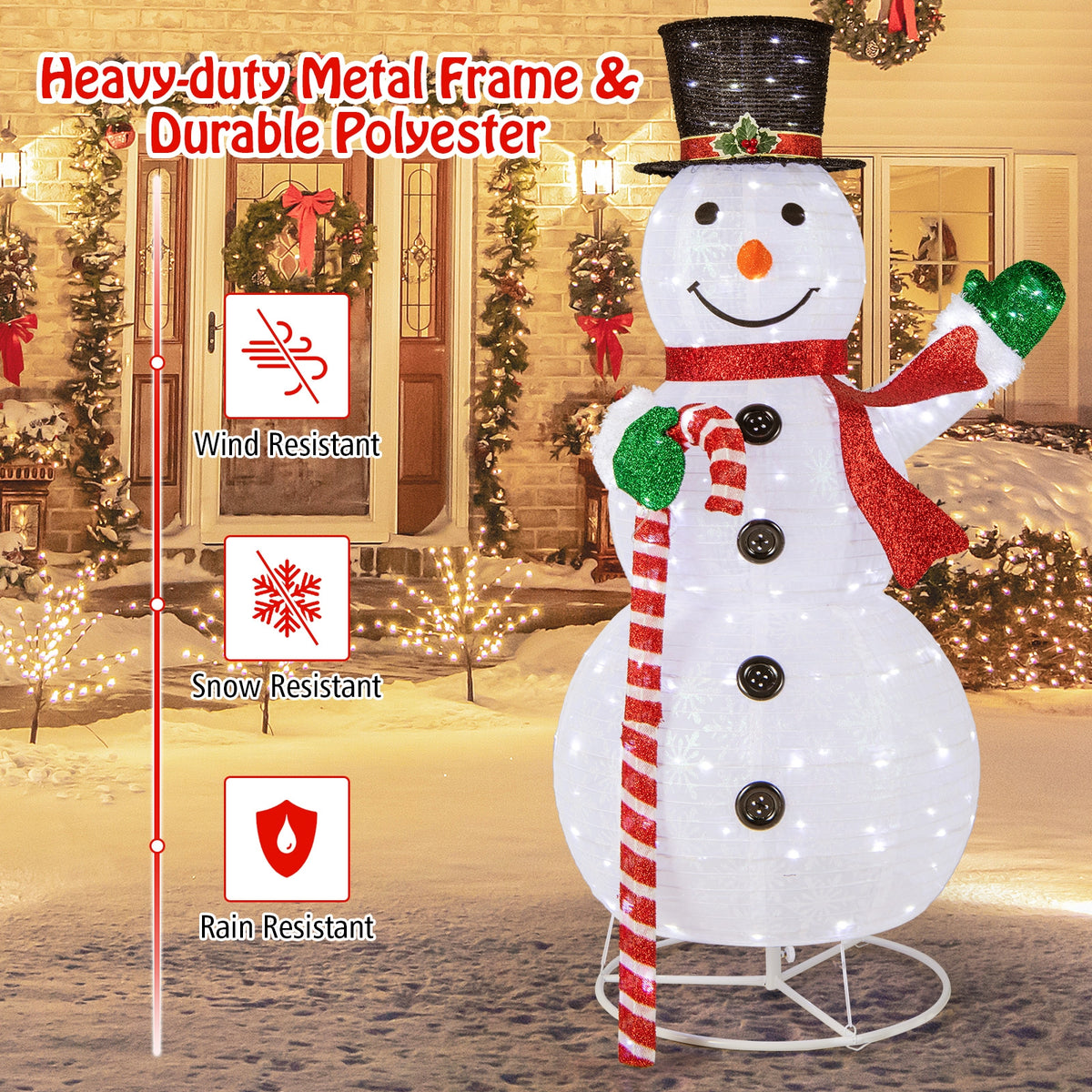 5 Feet Pop-up Christmas Snowman with 180 LED Lights-Christmas Decorations & Accessories-DECOROLALA