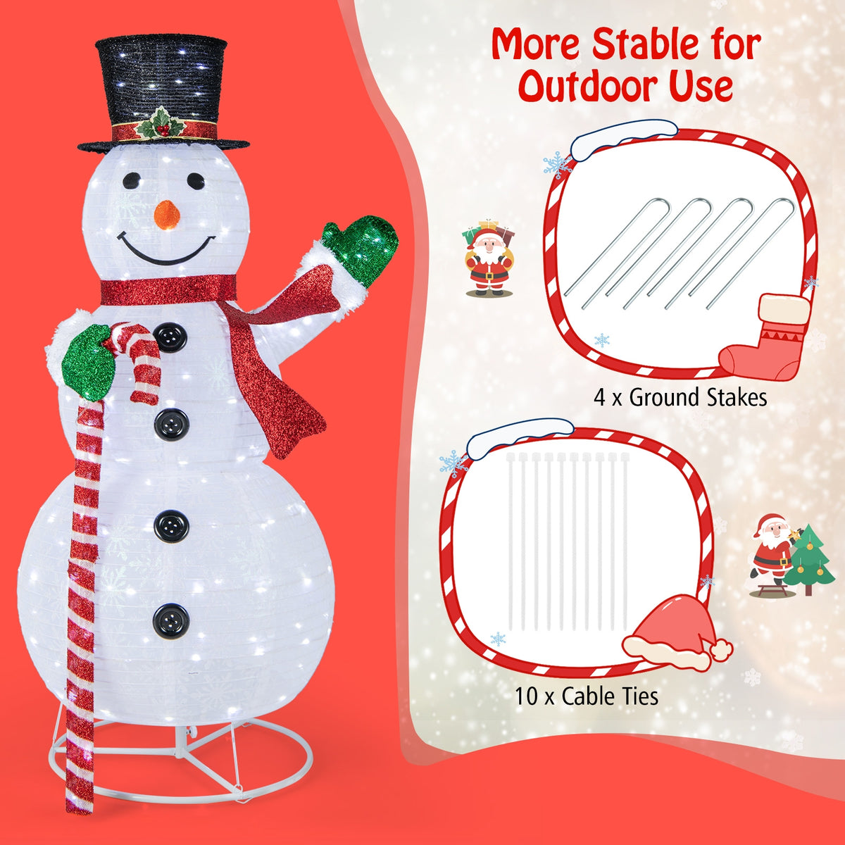 5 Feet Pop-up Christmas Snowman with 180 LED Lights-Christmas Decorations & Accessories-DECOROLALA