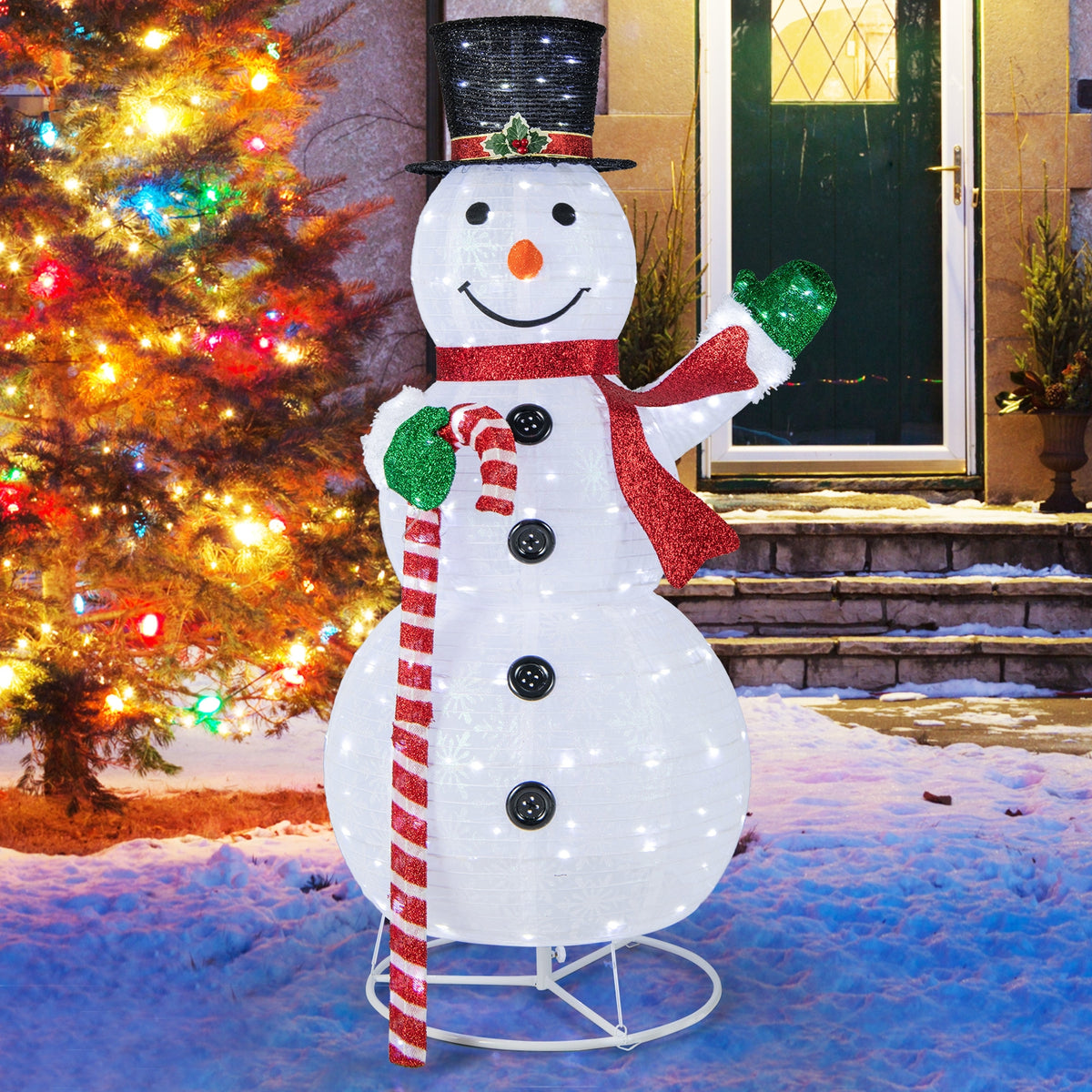 5 Feet Pop-up Christmas Snowman with 180 LED Lights-Christmas Decorations & Accessories-DECOROLALA