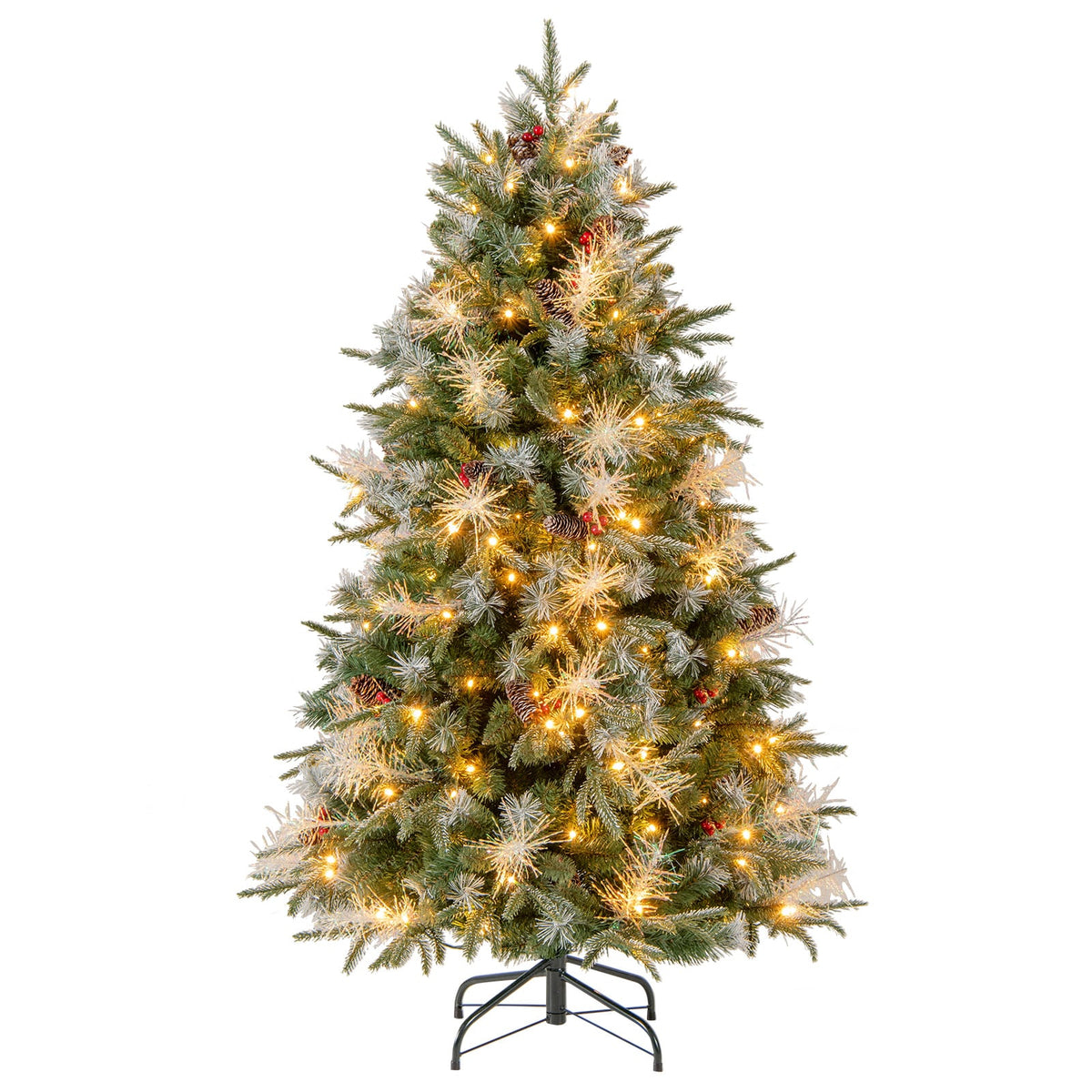 5 Feet Pre-Lit Artificial Christmas Tree with 8 Modes LED Lights with Berries-Christmas Trees-DECOROLALA