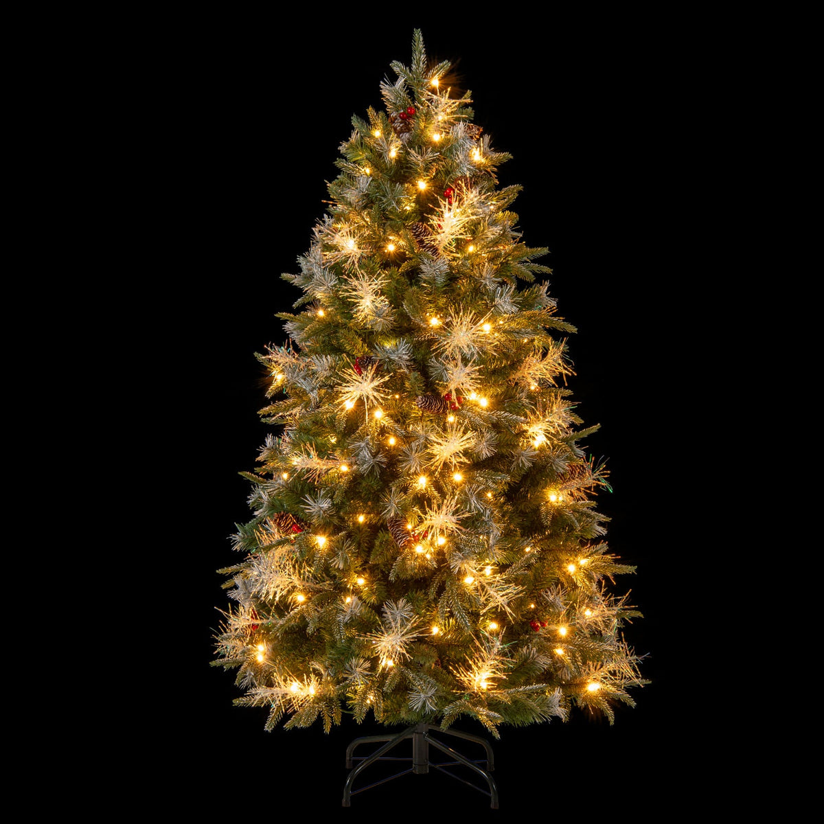 5 Feet Pre-Lit Artificial Christmas Tree with 8 Modes LED Lights with Berries-Christmas Trees-DECOROLALA