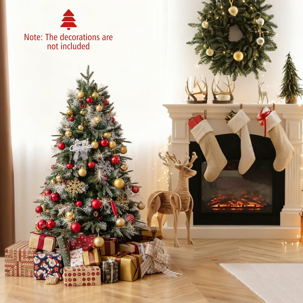 5 Feet Pre-Lit Artificial Christmas Tree with 8 Modes LED Lights with Berries-Christmas Trees-DECOROLALA