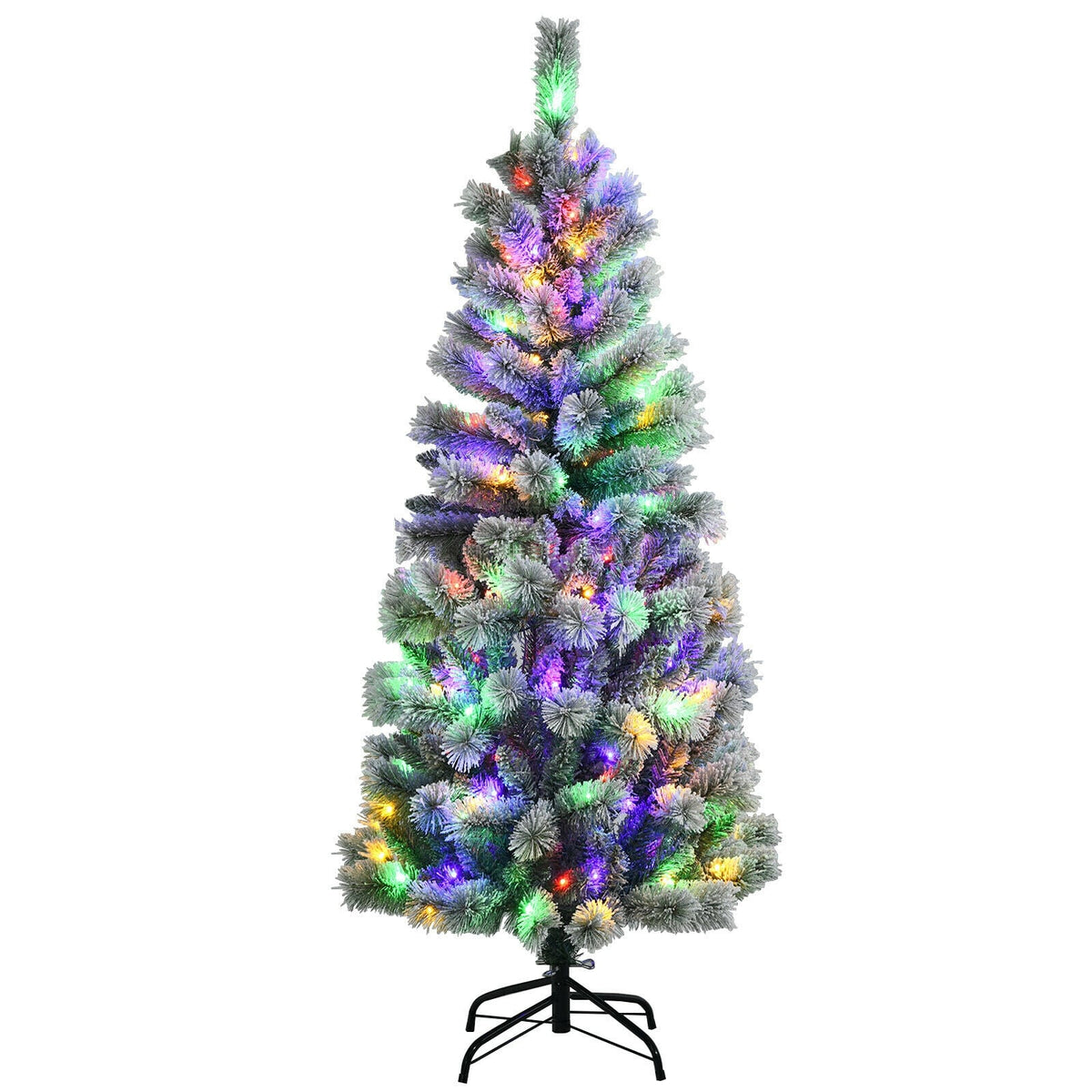 5 Feet Pre-Lit Hinged Christmas Tree Snow Flocked with 9 Modes Remote Control Lights-Christmas Trees-DECOROLALA