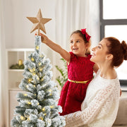 5 Feet Pre-Lit Hinged Christmas Tree Snow Flocked with 9 Modes Remote Control Lights-Christmas Trees-DECOROLALA
