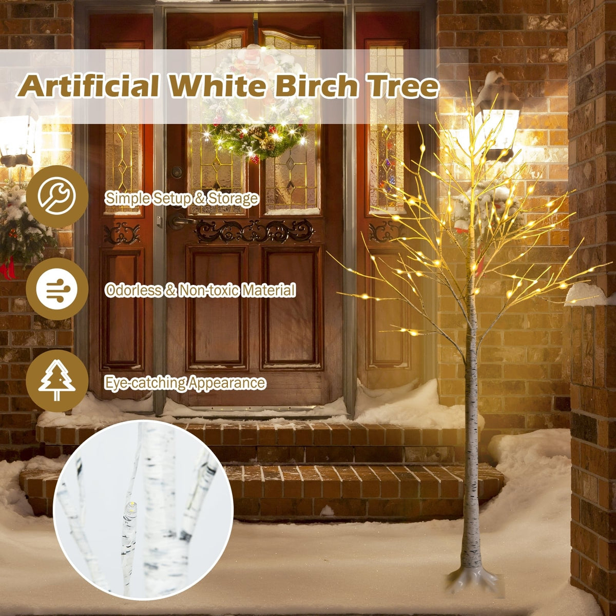 5 Feet Pre-lit White Twig Birch Tree with 72 LED Lights for Christmas-Christmas Trees-DECOROLALA