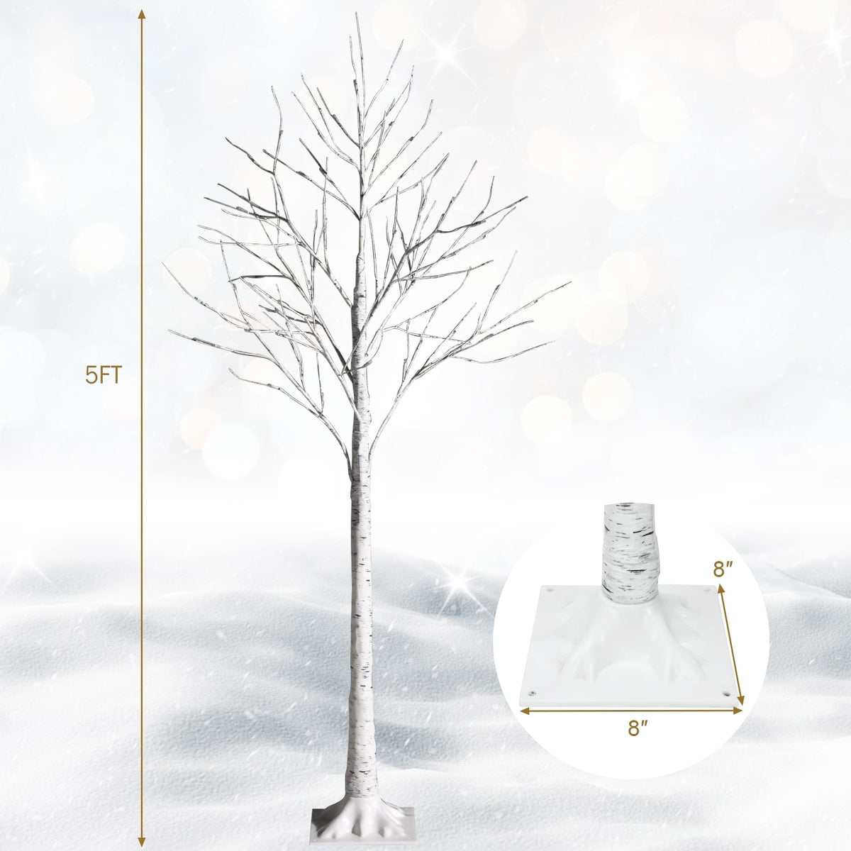 5 Feet Pre-lit White Twig Birch Tree with 72 LED Lights for Christmas-Christmas Trees-DECOROLALA
