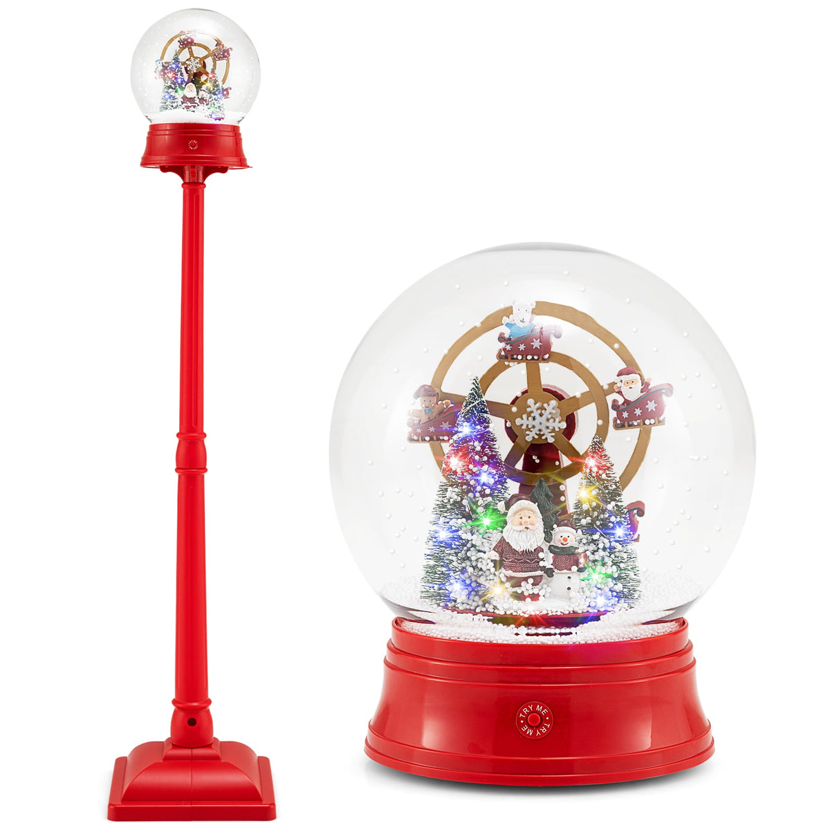5 Ft Musical Christmas Street Lamp Snow Globe Lantern on Stand-Red-Christmas Decorations & Accessories-DECOROLALA
