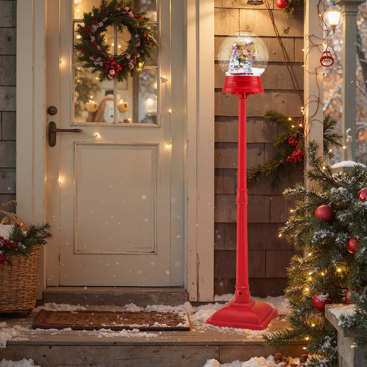 5 Ft Musical Christmas Street Lamp Snow Globe Lantern on Stand-Red-Christmas Decorations & Accessories-DECOROLALA