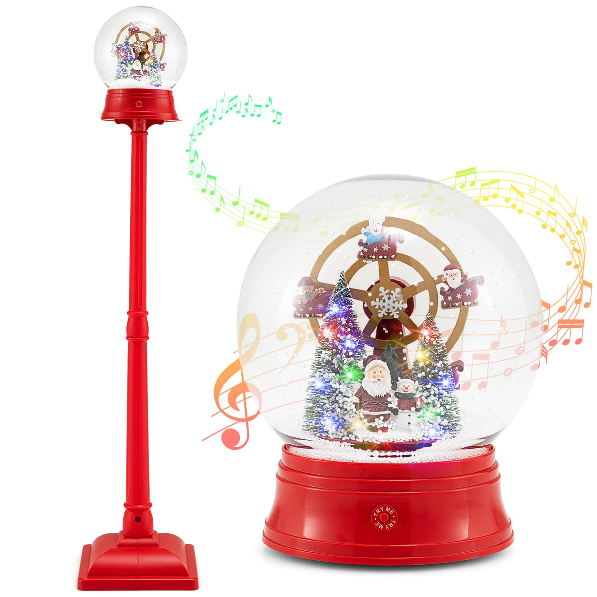 5 Ft Musical Christmas Street Lamp Snow Globe Lantern on Stand-Red-Christmas Decorations & Accessories-DECOROLALA