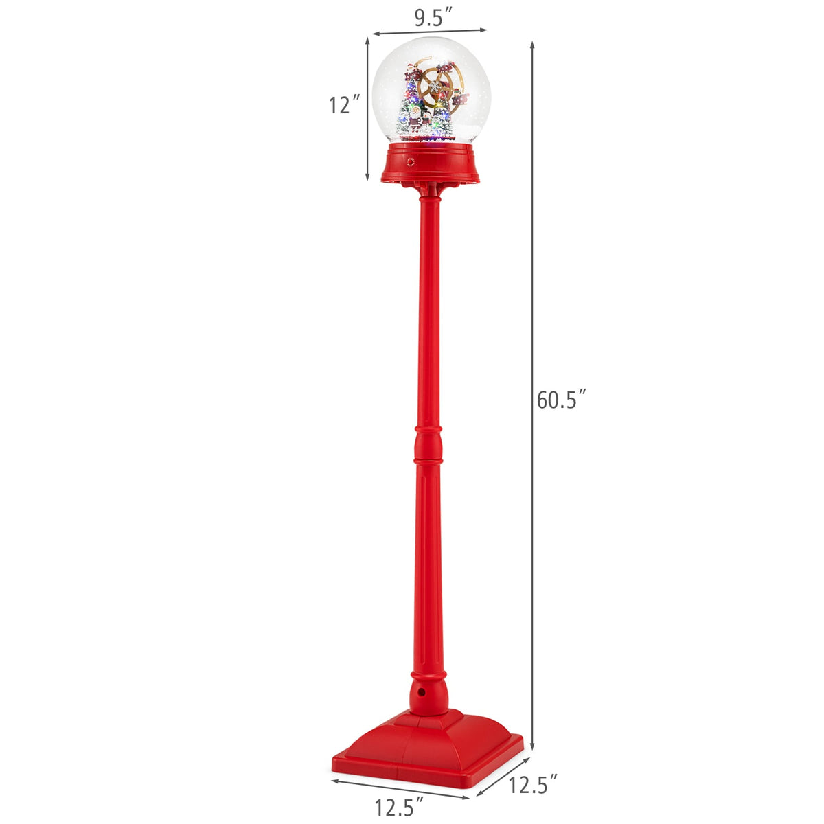 5 Ft Musical Christmas Street Lamp Snow Globe Lantern on Stand-Red-Christmas Decorations & Accessories-DECOROLALA