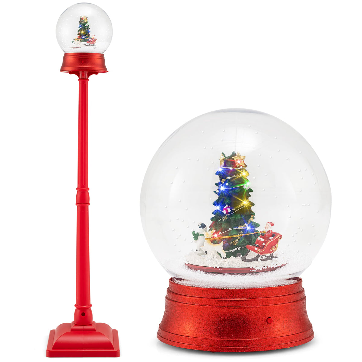 5 Ft Musical Christmas Street Lamp with 8 Tunes and Blowing Snow-Red-Christmas Decorations & Accessories-DECOROLALA