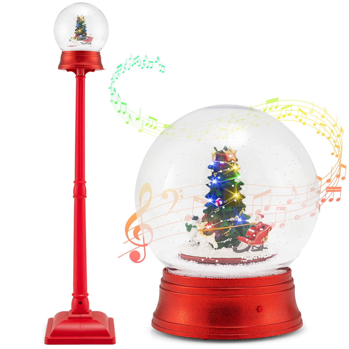 5 Ft Musical Christmas Street Lamp with 8 Tunes and Blowing Snow-Red-Christmas Decorations & Accessories-DECOROLALA