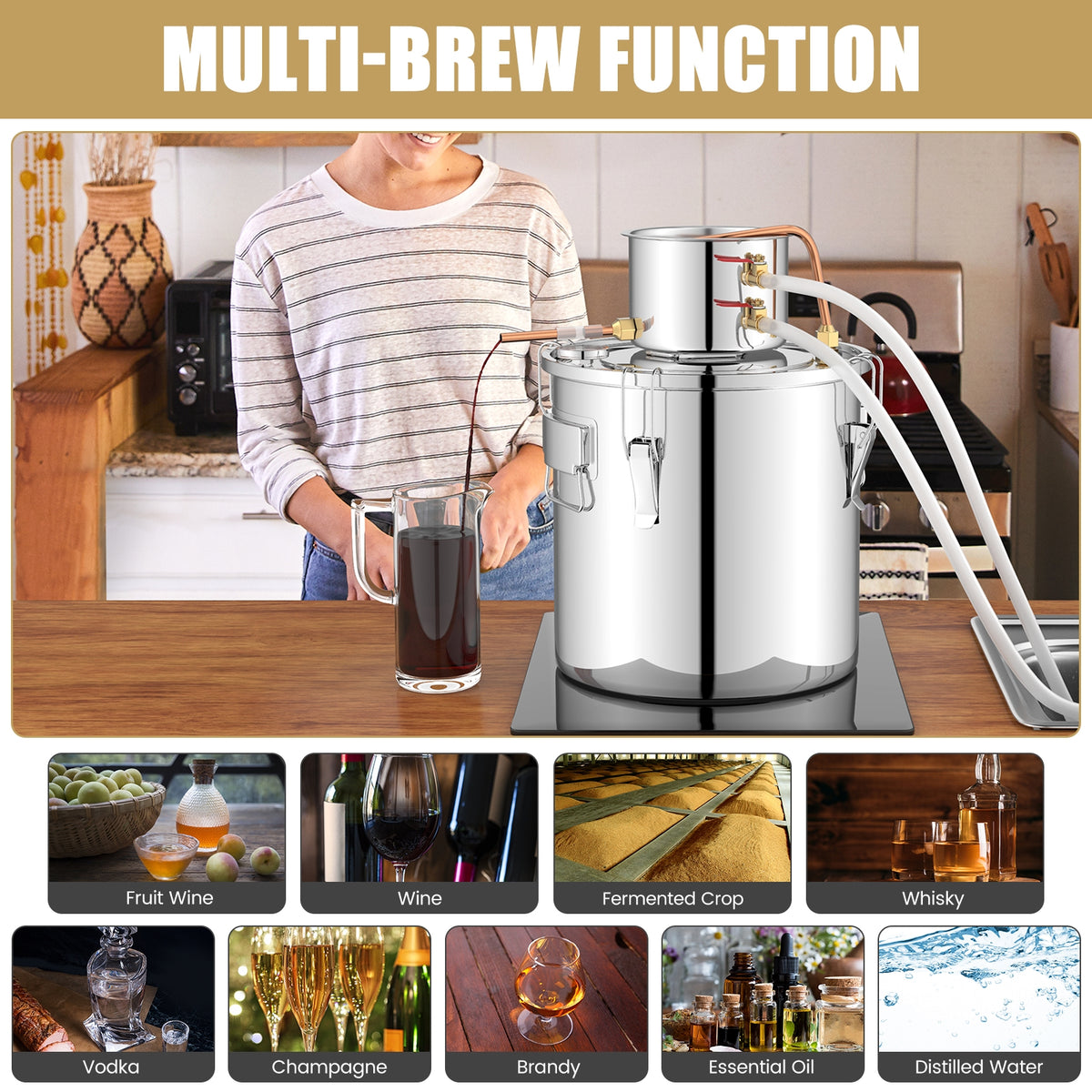 5 Gal 40 L Water Juicer Maker with 2 Stainless Steel Pots-5 Gal-Juicers & Coffee Machines-DECOROLALA