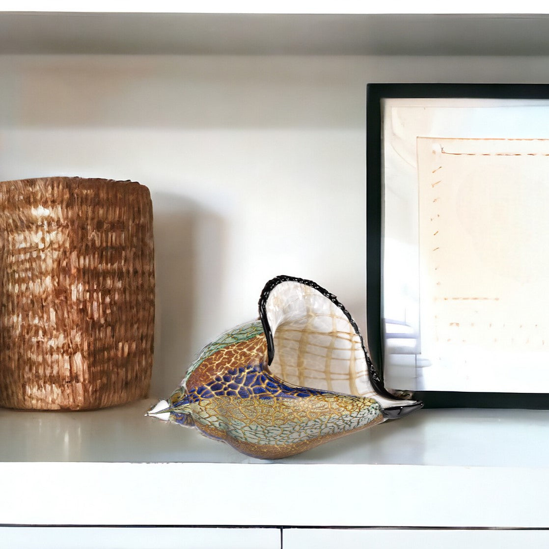 5" Gold Blue Green White Murano Glass Figurine Tabletop Sculpture-Sculptures-DECOROLALA