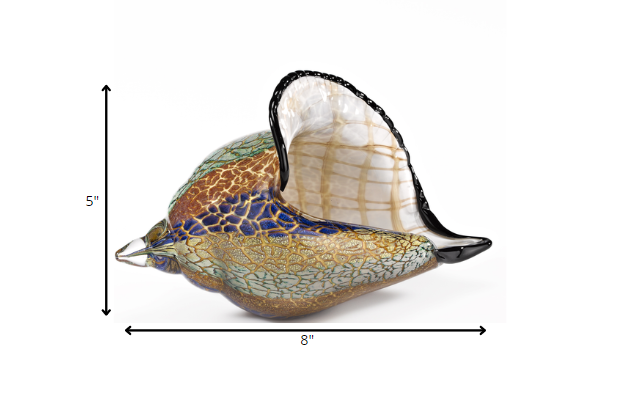 5" Gold Blue Green White Murano Glass Figurine Tabletop Sculpture-Sculptures-DECOROLALA